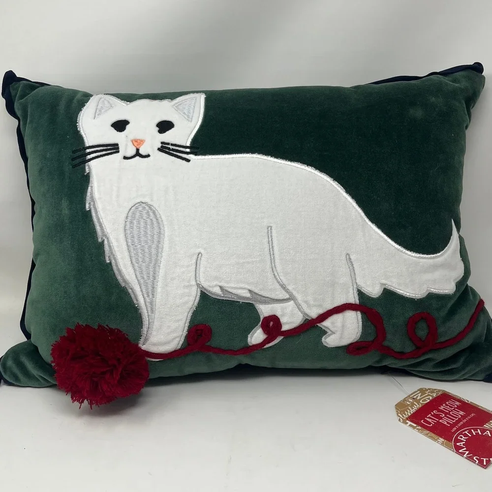 Martha Stewart Collection Cat Meow Pillow Green Velvet Accent Decorative Throw